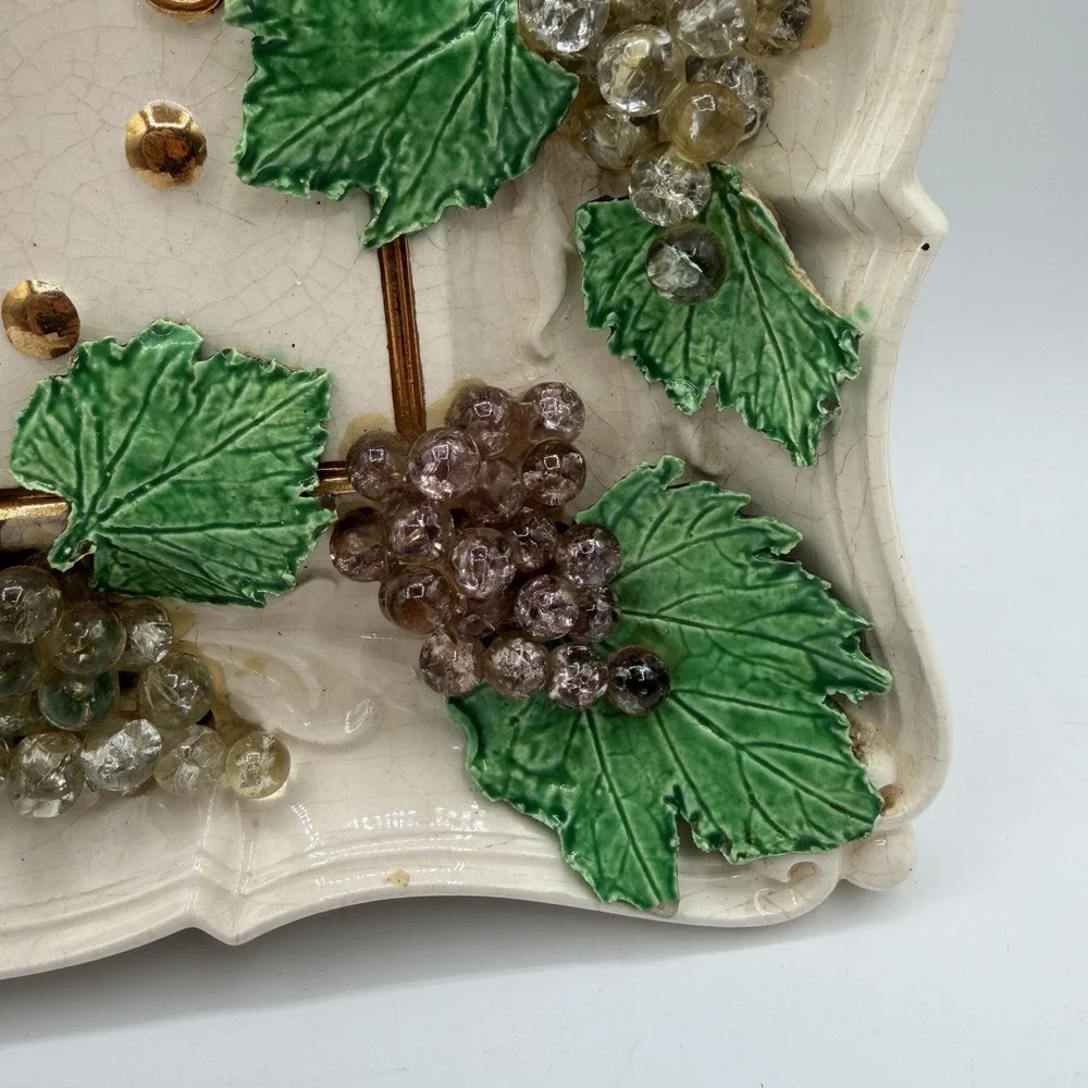 Vintage Ceramic Grapes Light Clock 50s 60s MCM Hand Painted 10.5